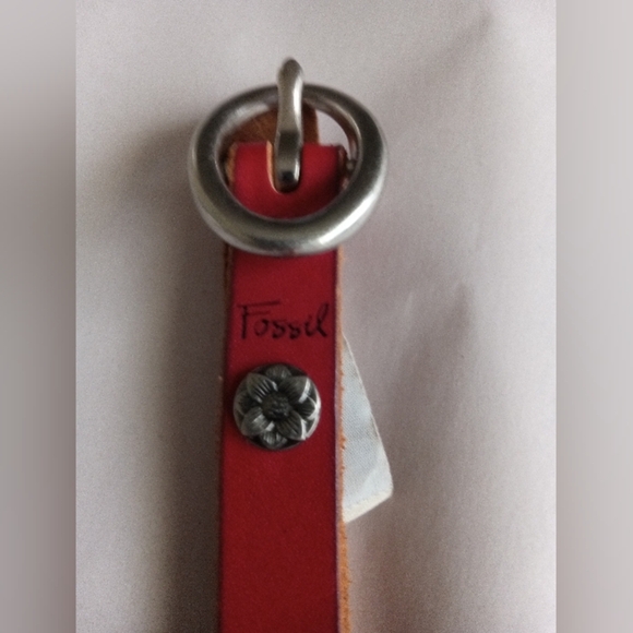 Red Fossil Belt Flower Stud Skinny Braided Leather Women's Size Large 35” - 39” - Picture 7 of 7